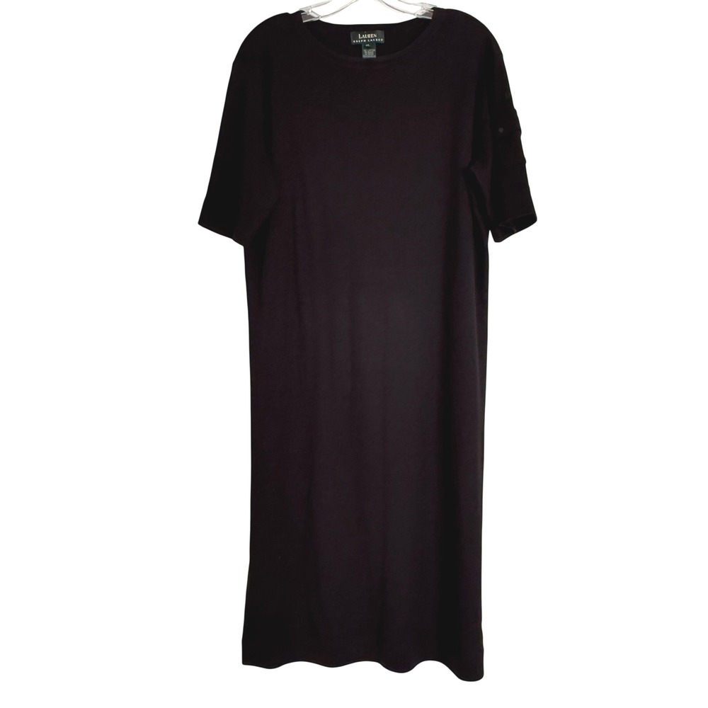 Vintage Lauren Ralph Lauren Black Ribbed Cotton Cargo Pocket Midi Dress XL - Picture 3 of 5